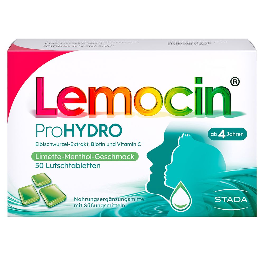 Lemocin® ProHYDRO für zwischendurch – Lutschtabletten mit Vitamin C, Biotin und Eibischwurzelextrakt zur Beruhigung und Befeuchtung von Hals und Rachen. Vegan, zuckerfrei, ab 4 Jahren