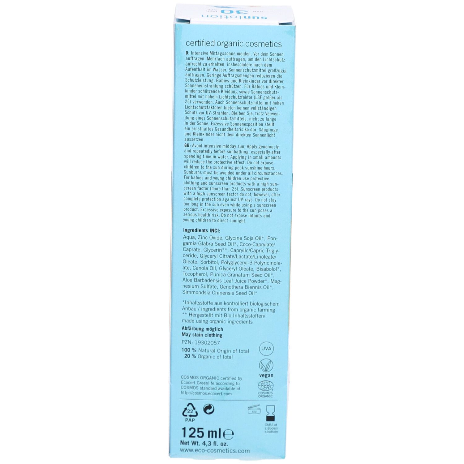 eco cosmetics Sonnenlotion Neutral LSF 30 ohne Parfum 125ml