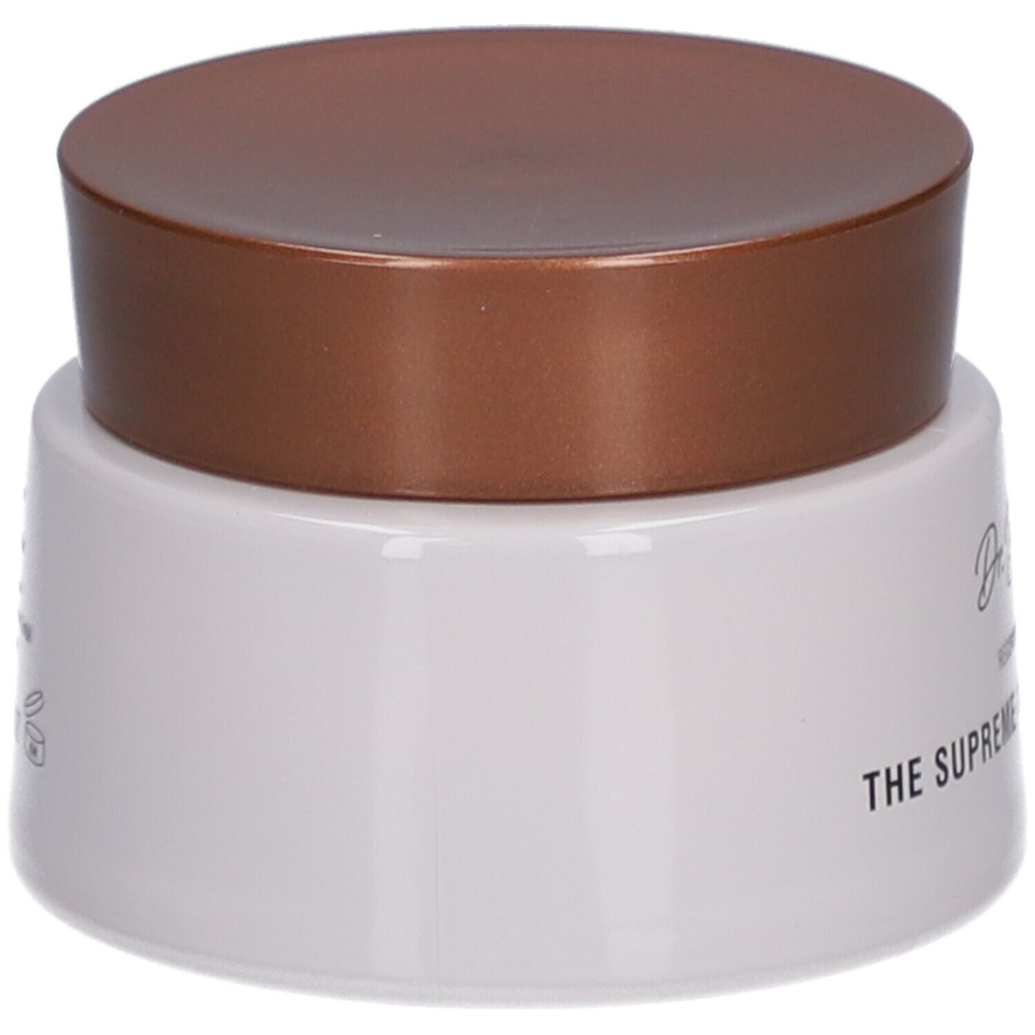 Creme-Tiegel mit braunem Deckel. Aufschrift: THE SUPREME LIFT NIGHT CREAM.