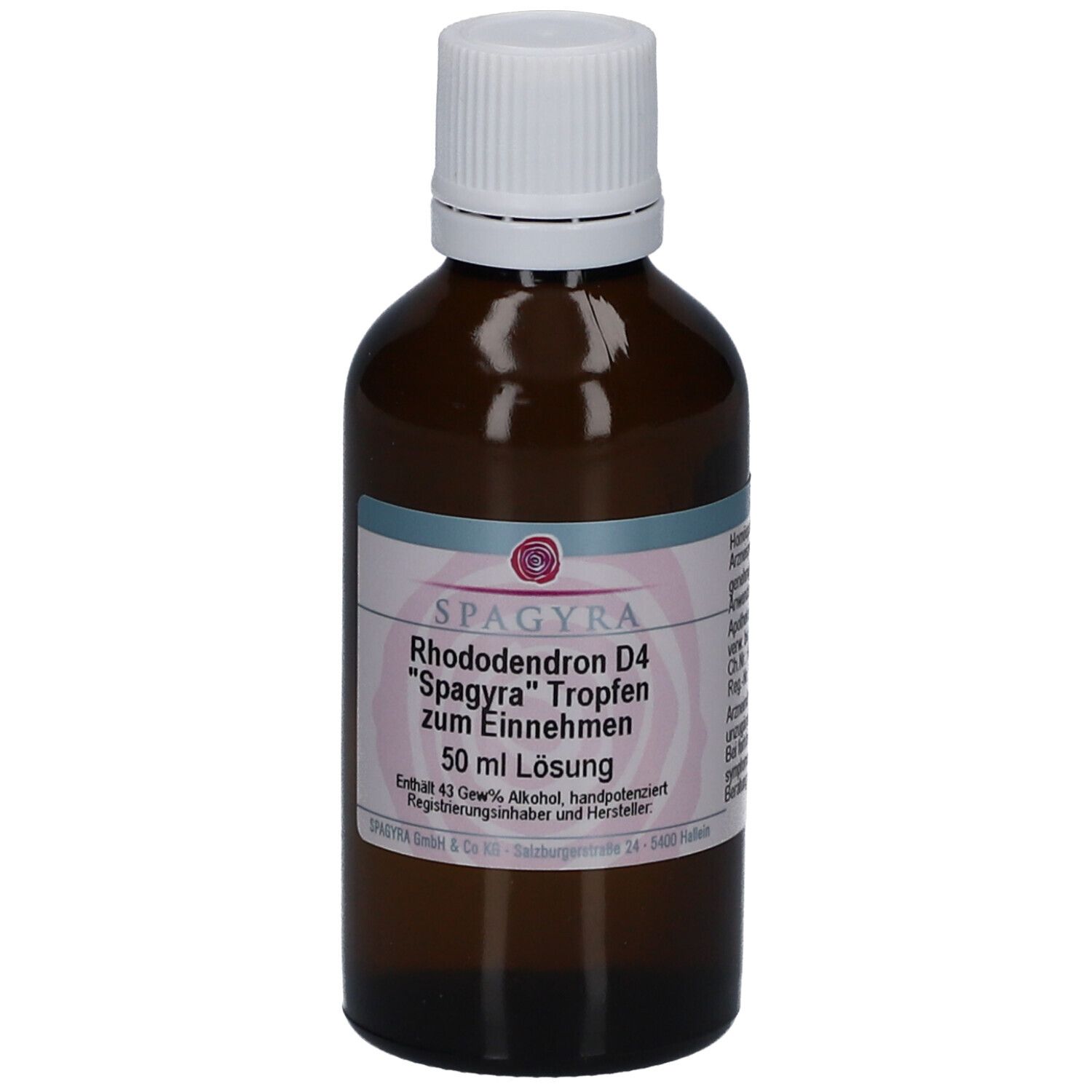 Braune Glasflasche mit weißem Deckel. Etikett mit Produktnamen und Marke Spagyra. Tropfen zum Einnehmen.