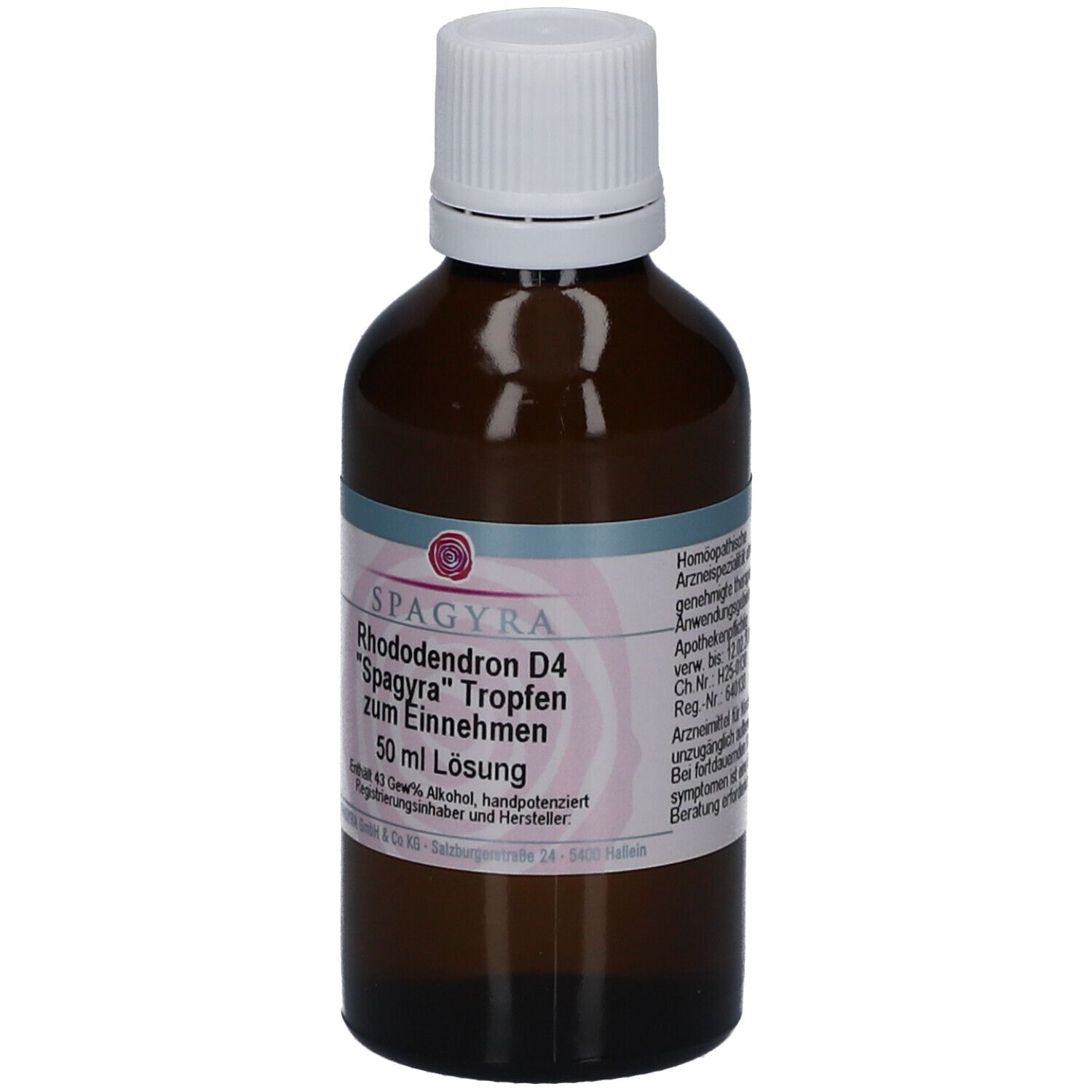 Braune Glasflasche mit weißem Deckel. Etikett mit Produktnamen und Marke Spagyra. Tropfen zum Einnehmen.