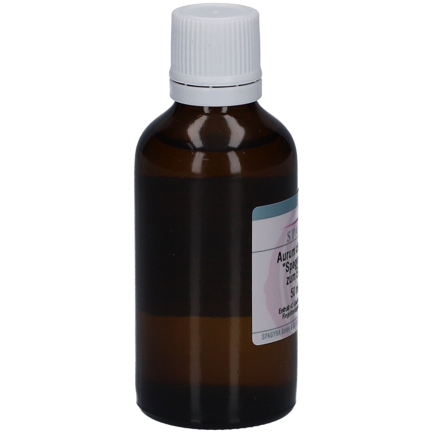 Braune Glasflasche mit weißem Schraubverschluss. Etikett teilweise sichtbar. Produktinformationen nicht vollständig lesbar.