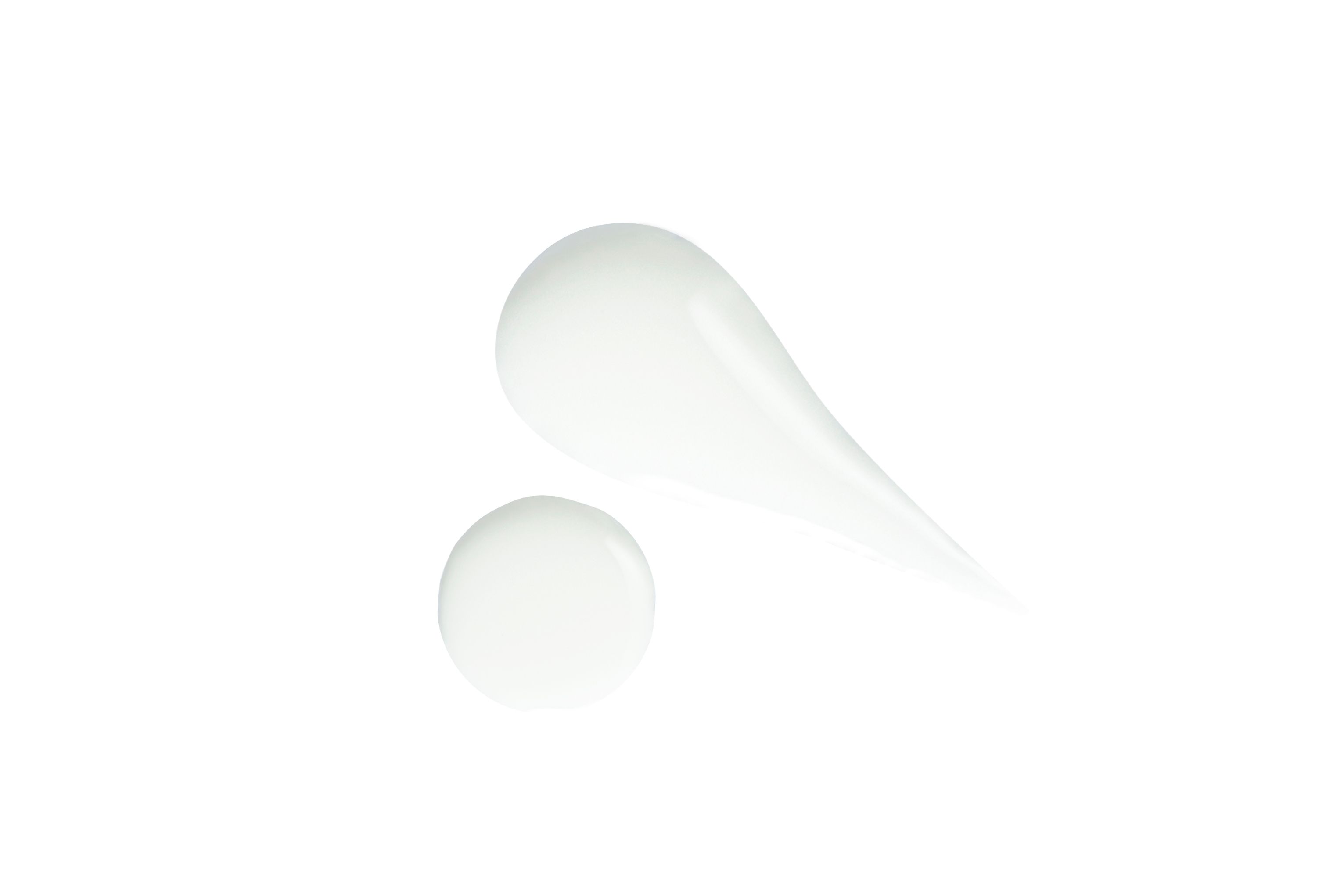 Zwei Kleckse Creme. Weiß, tropfenförmig und rund.