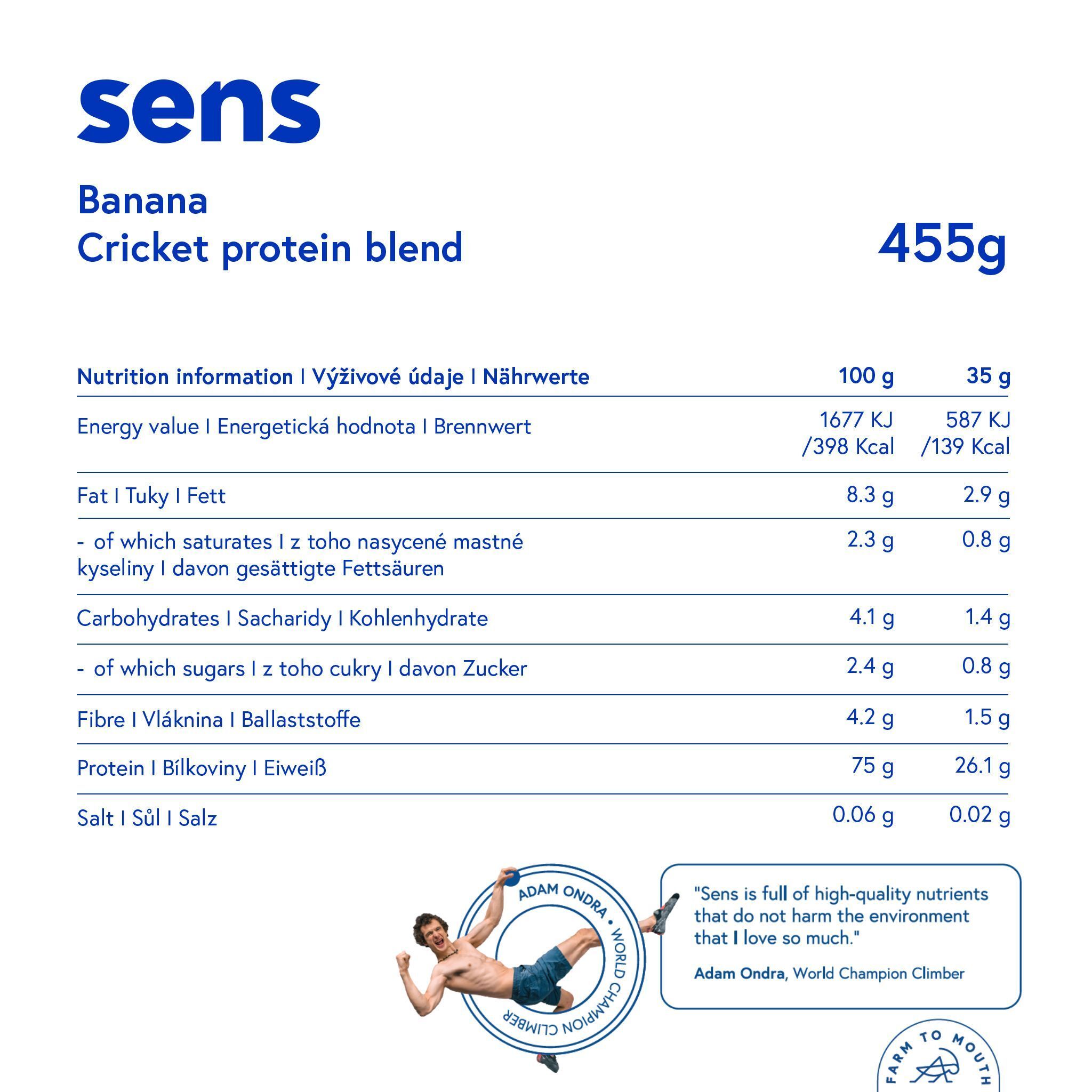 Nährwerttabelle von Sens Protein Shake Banane. Angaben zu Energie, Fett, Kohlenhydraten, Eiweiß und Salz.