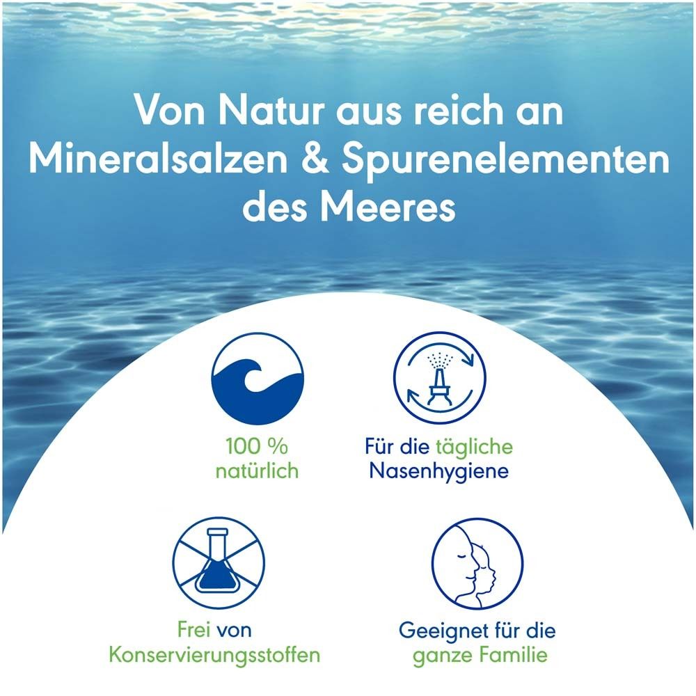 Grafik mit Text: Von Natur aus reich an Mineralsalzen & Spurenelementen des Meeres. Vier Symbole.