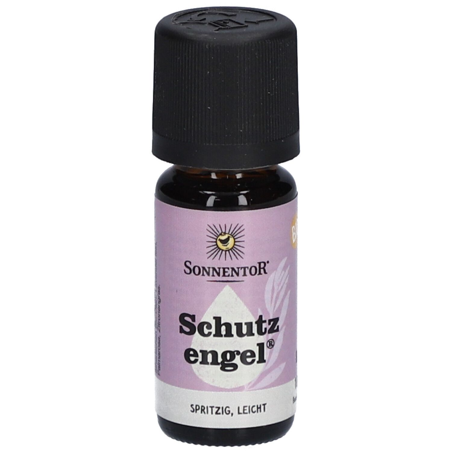 Braune Glasflasche mit schwarzem Deckel. Etikett mit Logo, Produktname und Schriftzug 'spritzig, leicht'.