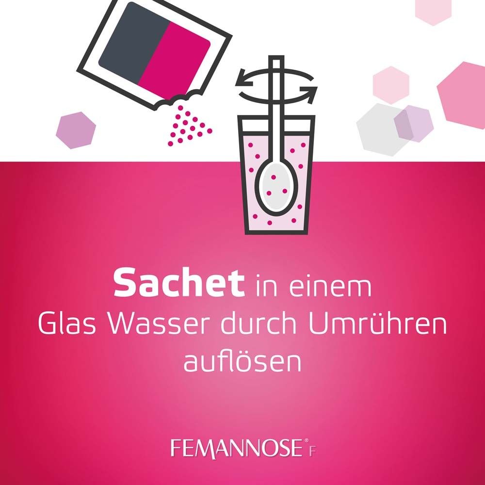 Illustration: Sachet in Wasser auflösen. Text: Sachet in einem Glas Wasser durch Umrühren auflösen.