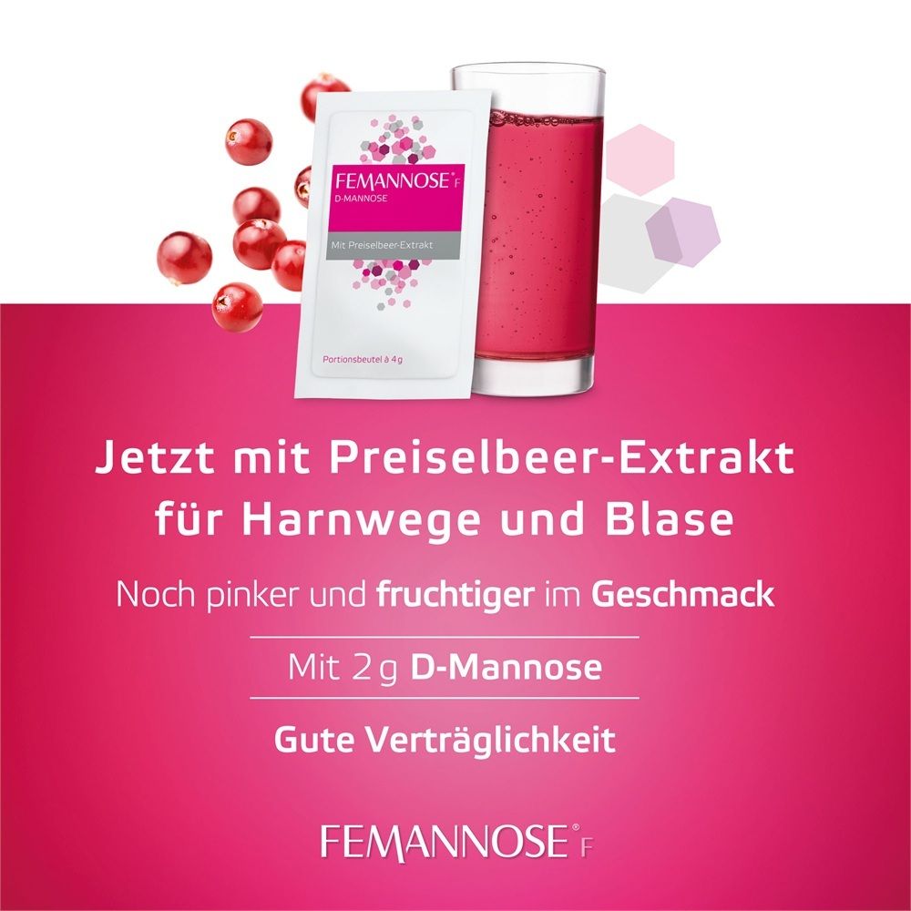 FEMANNOSE F D-Mannose mit Preiselbeer-Extrakt für Harnwege und Blase. Mit 2g D-Mannose.
