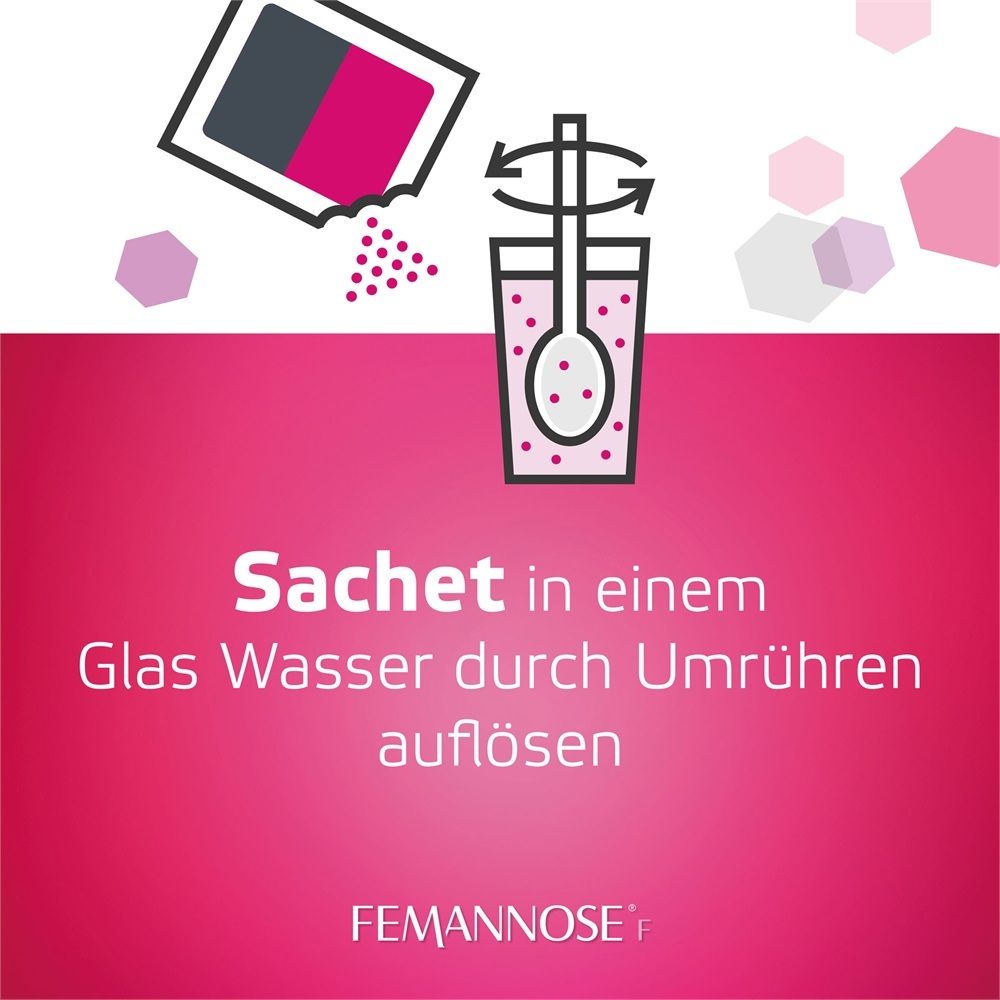 Anleitung: FEMANNOSE F Sachet in einem Glas Wasser auflösen.