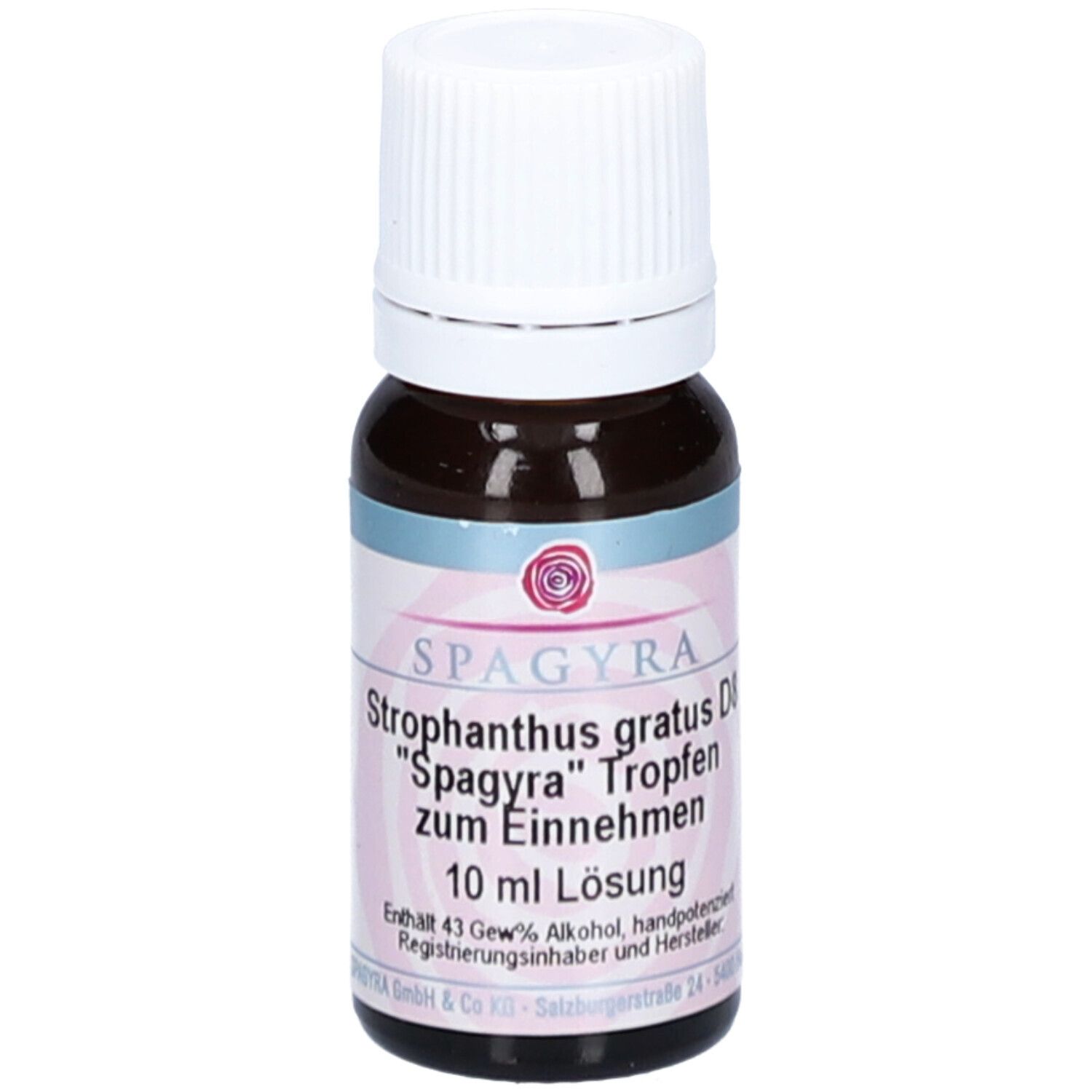 Braune Glasflasche mit weißem Schraubverschluss. Etikett mit Produktnamen und 10 ml Lösung.