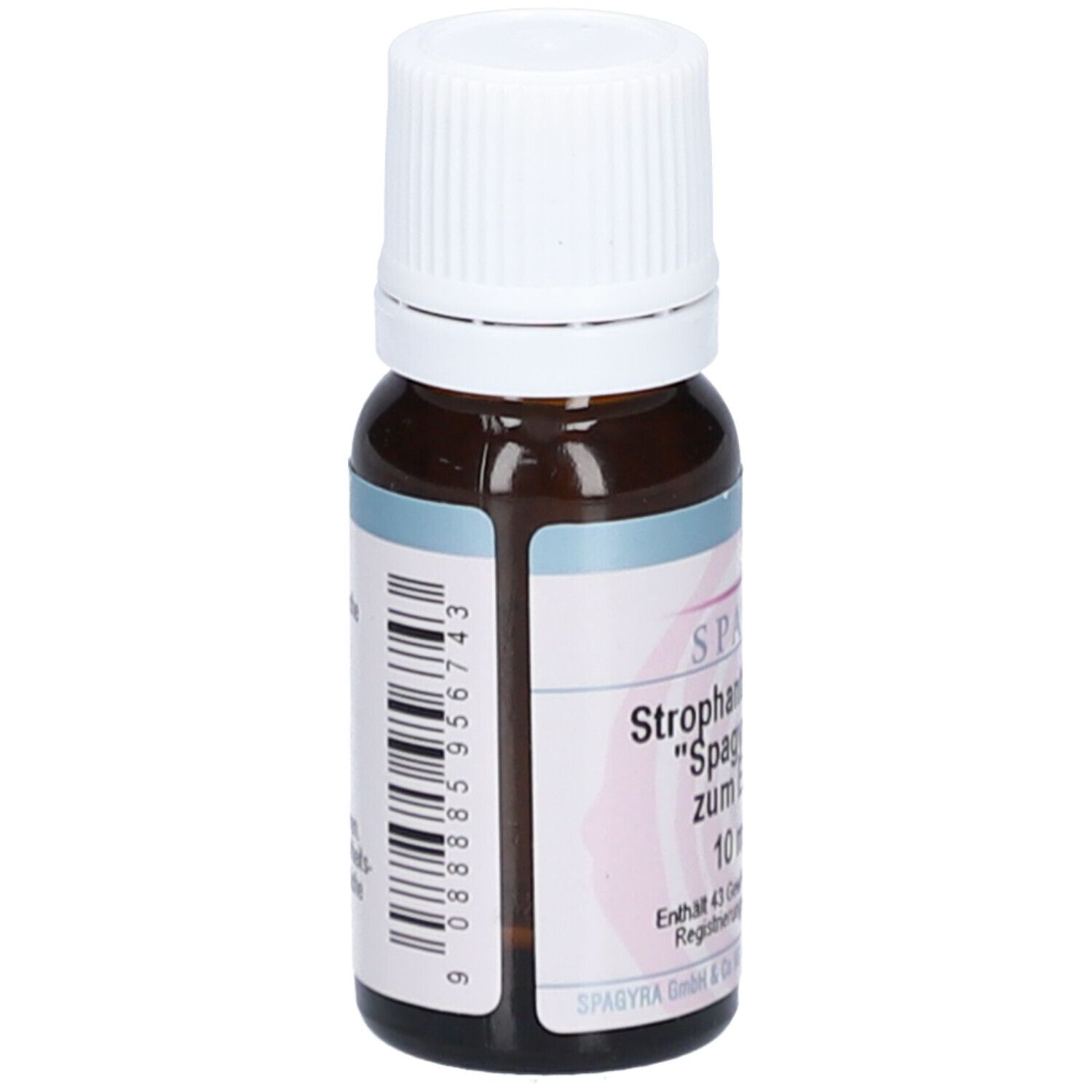 Braune Glasflasche mit weißem Verschluss. Barcode und Etikett mit Produktinformationen.