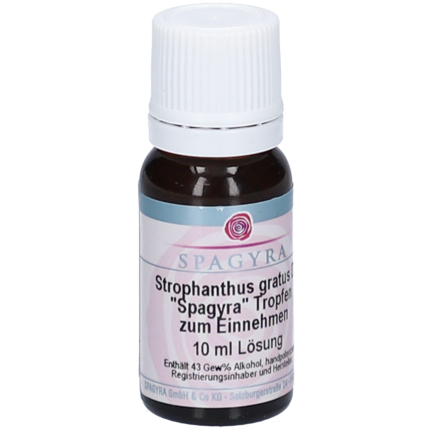 Braune Glasflasche mit weißem Schraubverschluss. Etikett mit Produktnamen und 10 ml Lösung.