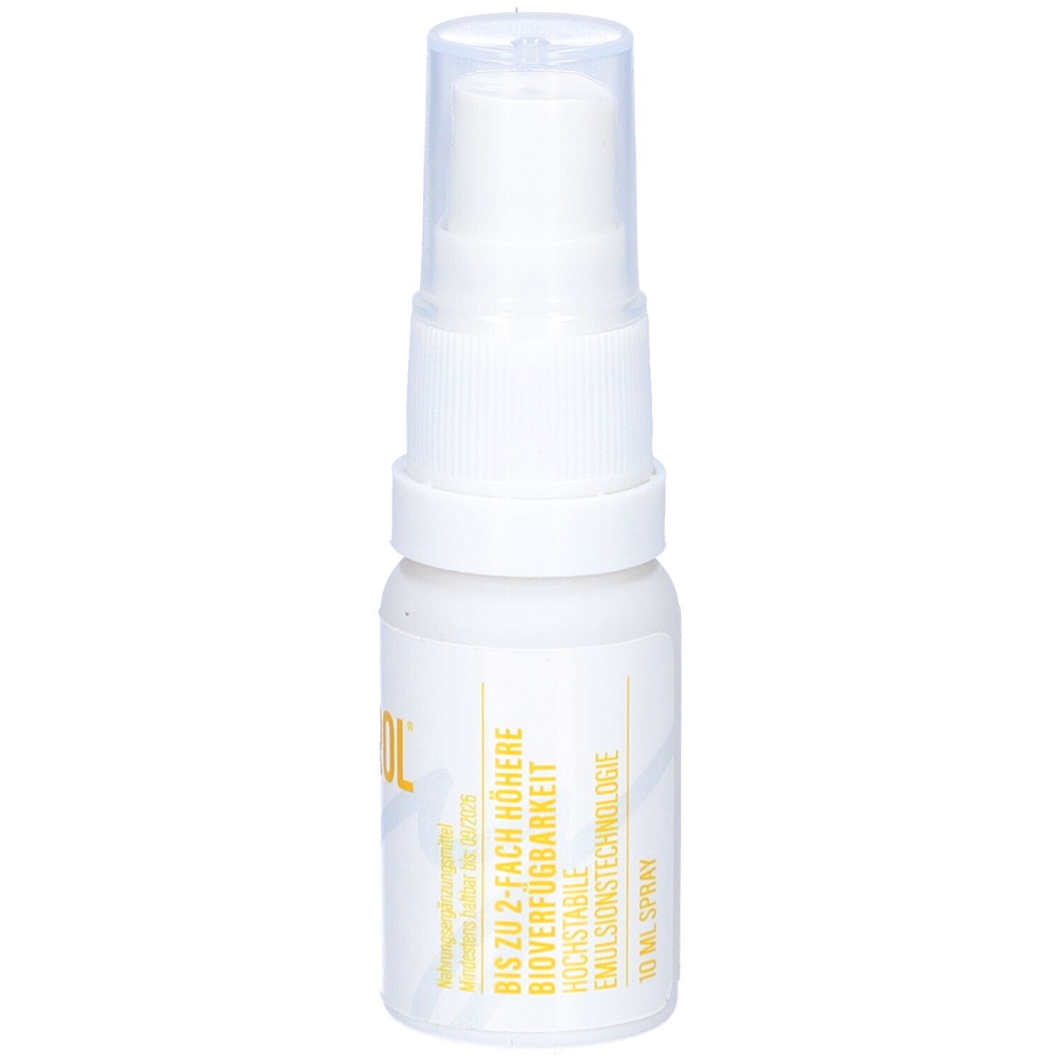 Weiße Sprühflasche mit gelbem Etikett. Aufschrift: my CONTROL, 10 ml Spray. Text über verbesserte Bioverfügbarkeit.