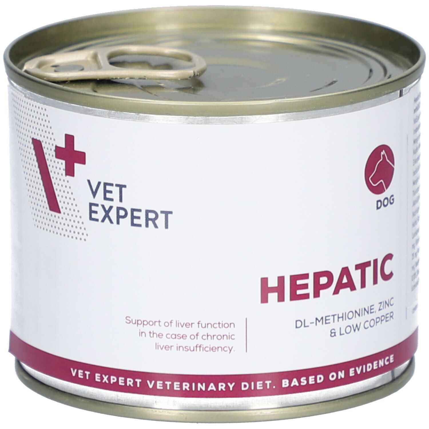 Hunde-Diätfutterdose. VET EXPERT, HEPATIC, für Leberunterstützung. Enthält DL-Methionin, Zink und wenig Kupfer.