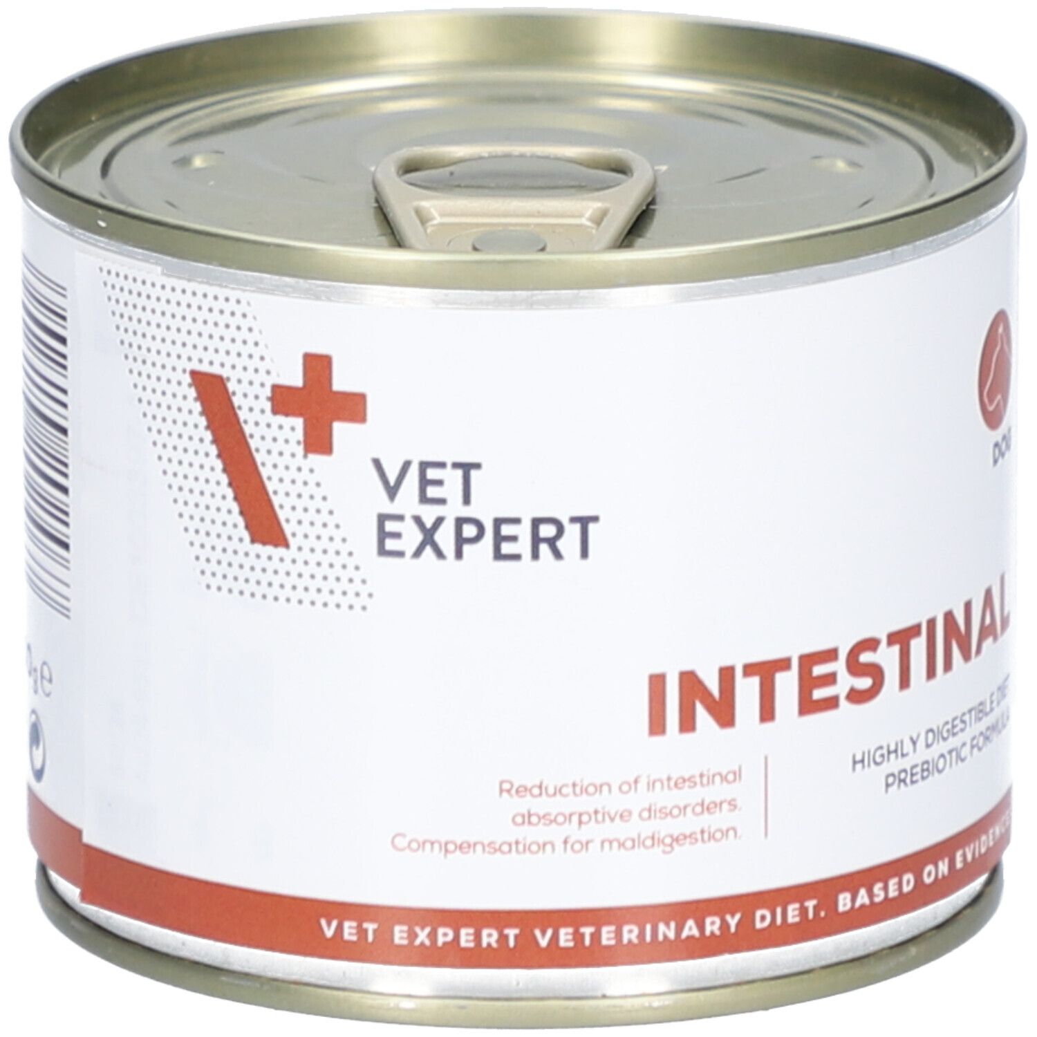 Hundefutterdose. Aufschrift: INTESTINAL, VET EXPERT. Reduziert intestinale Absorptionsstörungen.