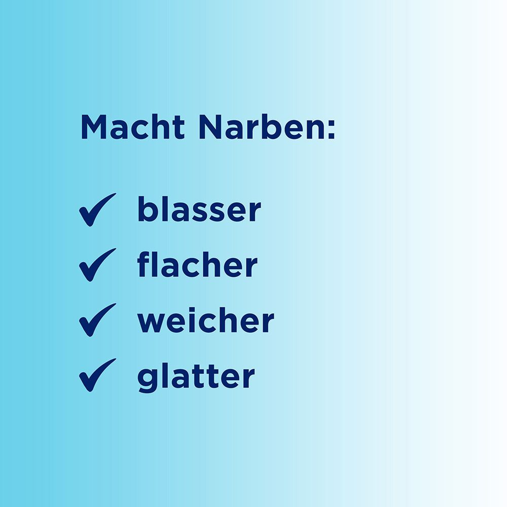 Text: Macht Narben: blasser, flacher, weicher, glatter.