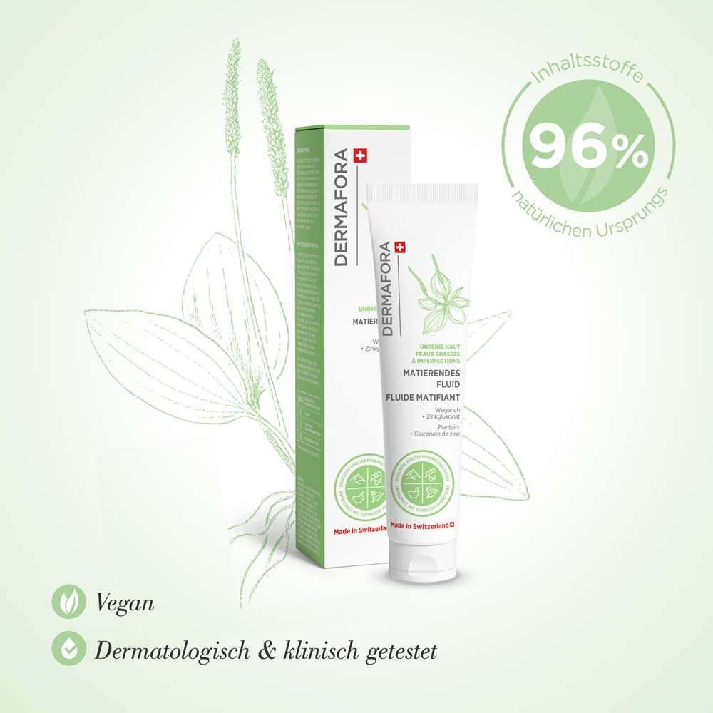 Produkt mit Verpackung. Weiße Tube und grüne Schachtel. Schweizer Kreuz und Logo. Vegan und dermatologisch getestet.