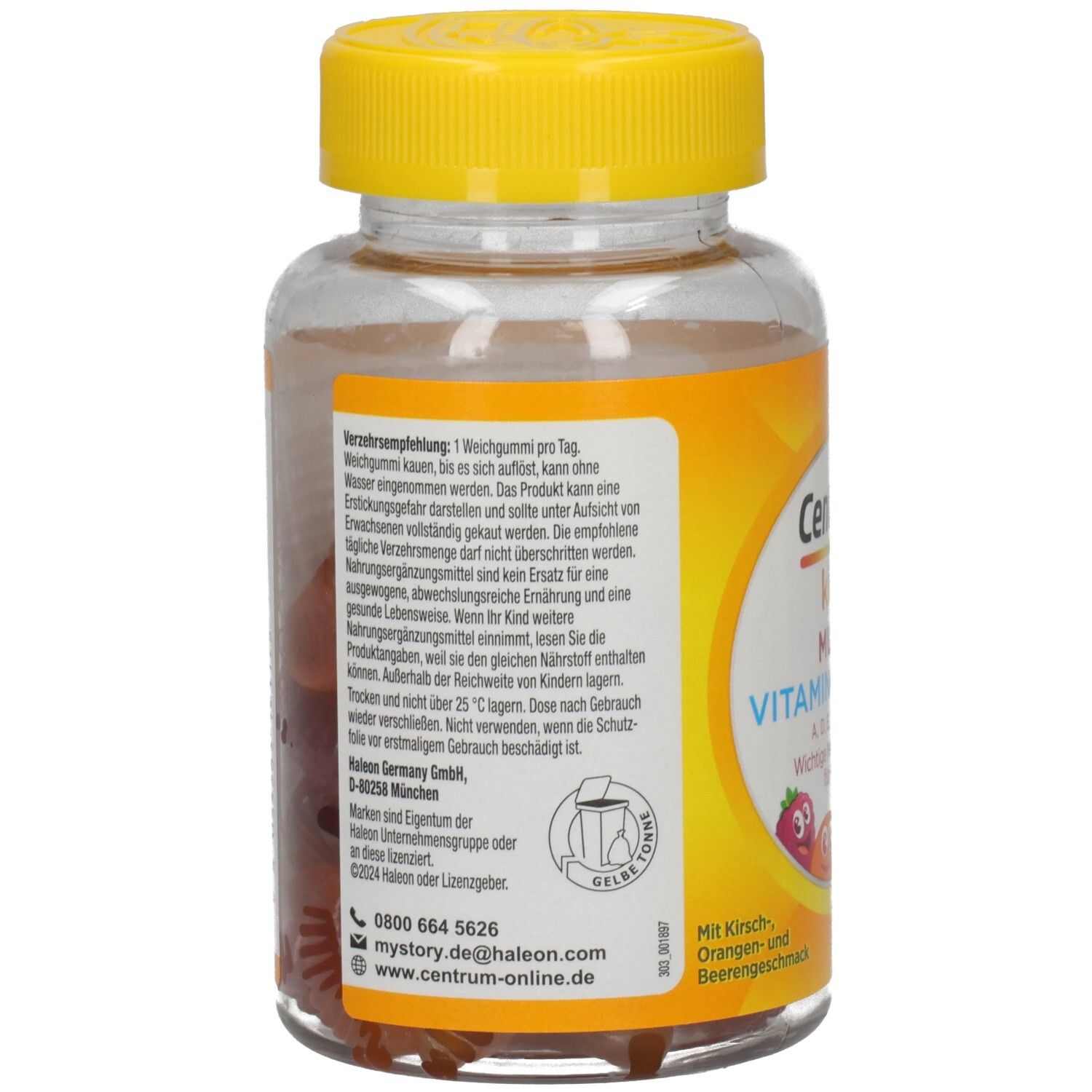 Rückansicht der Flasche. Textinformationen auf dem Etikett. Enthält Informationen zur Anwendung und Inhaltsstoffe.