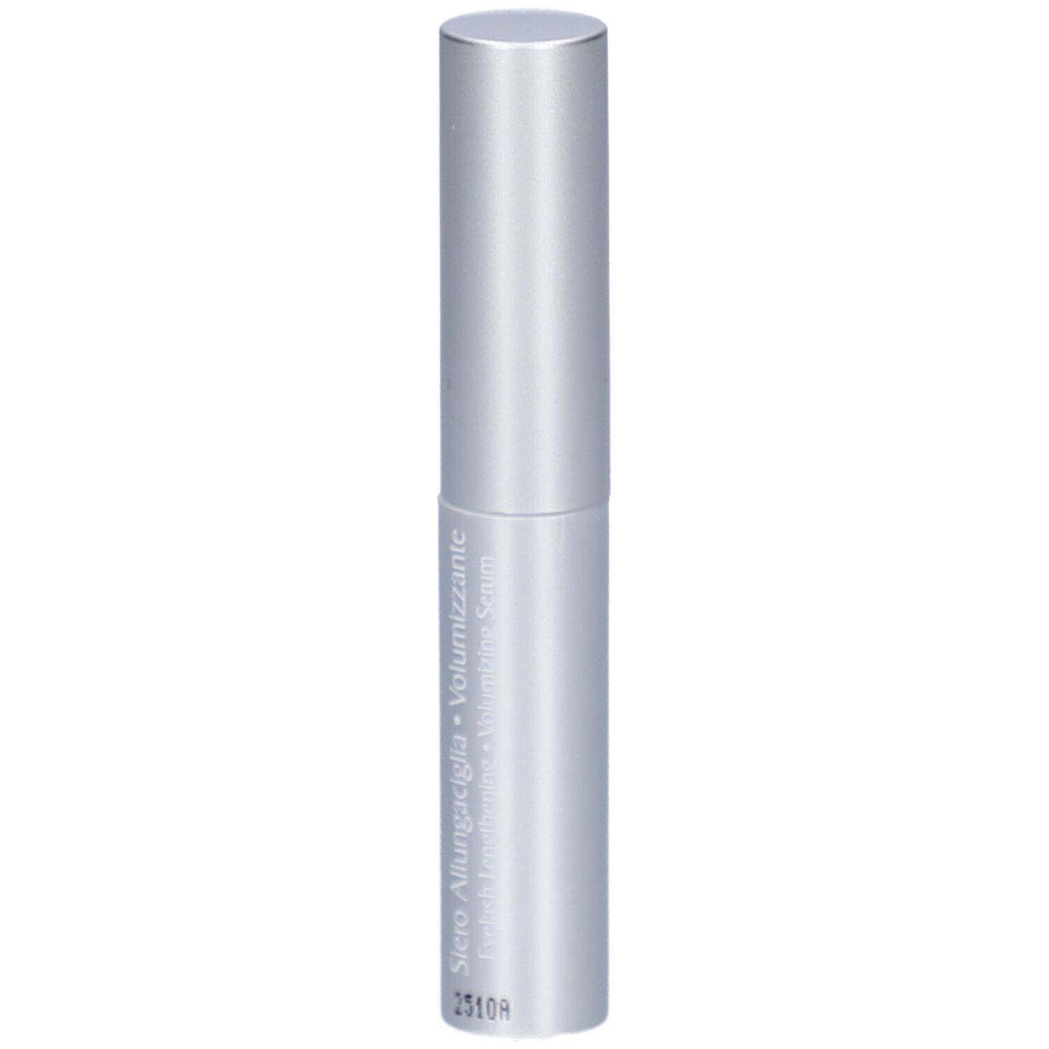 Silberfarbene Tube. Text: L'Erbolario, Siero Allungaciglia - Volumizzante.