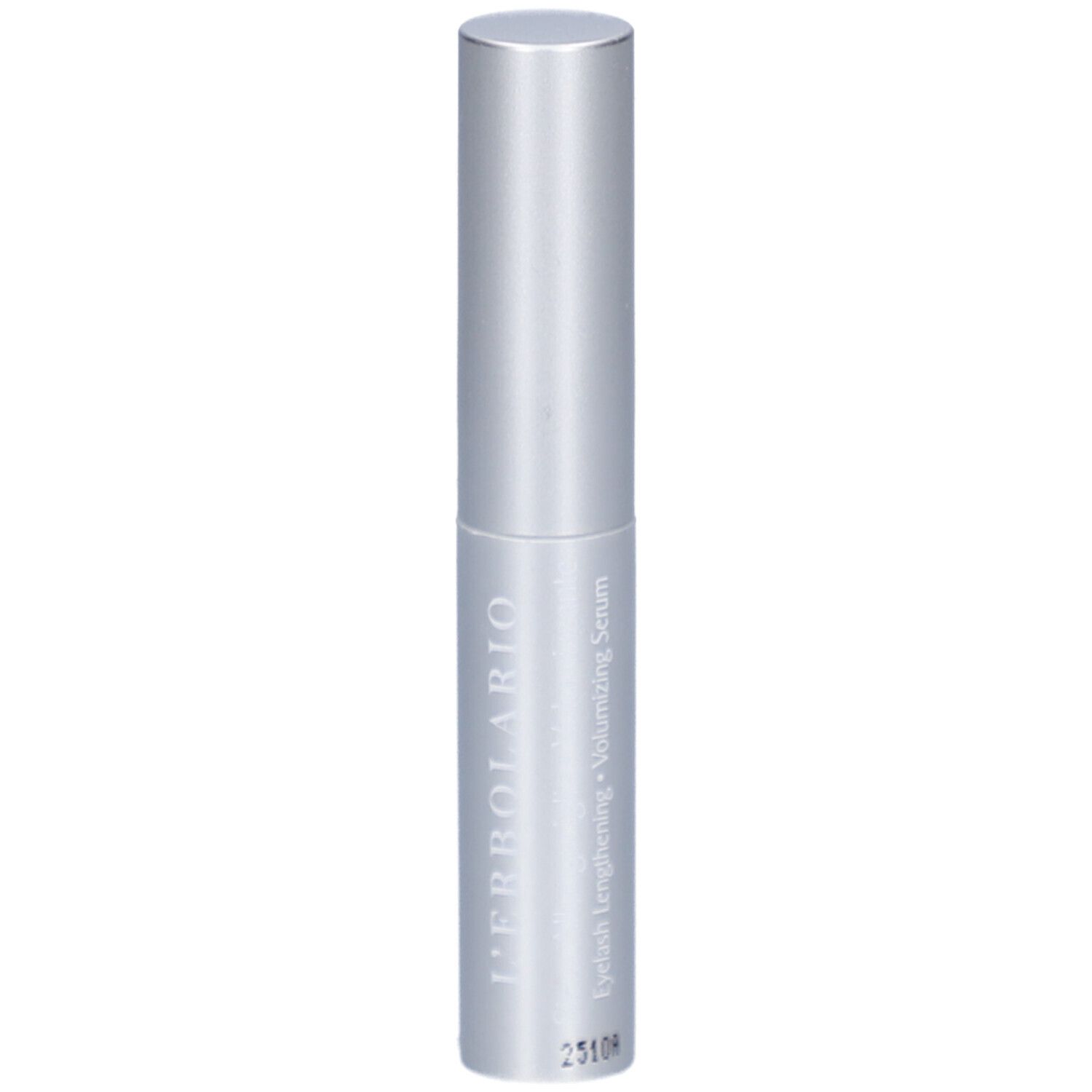 Silberfarbene Tube. Text: L'Erbolario, Eyelash Lengthening - Volumizing Serum.