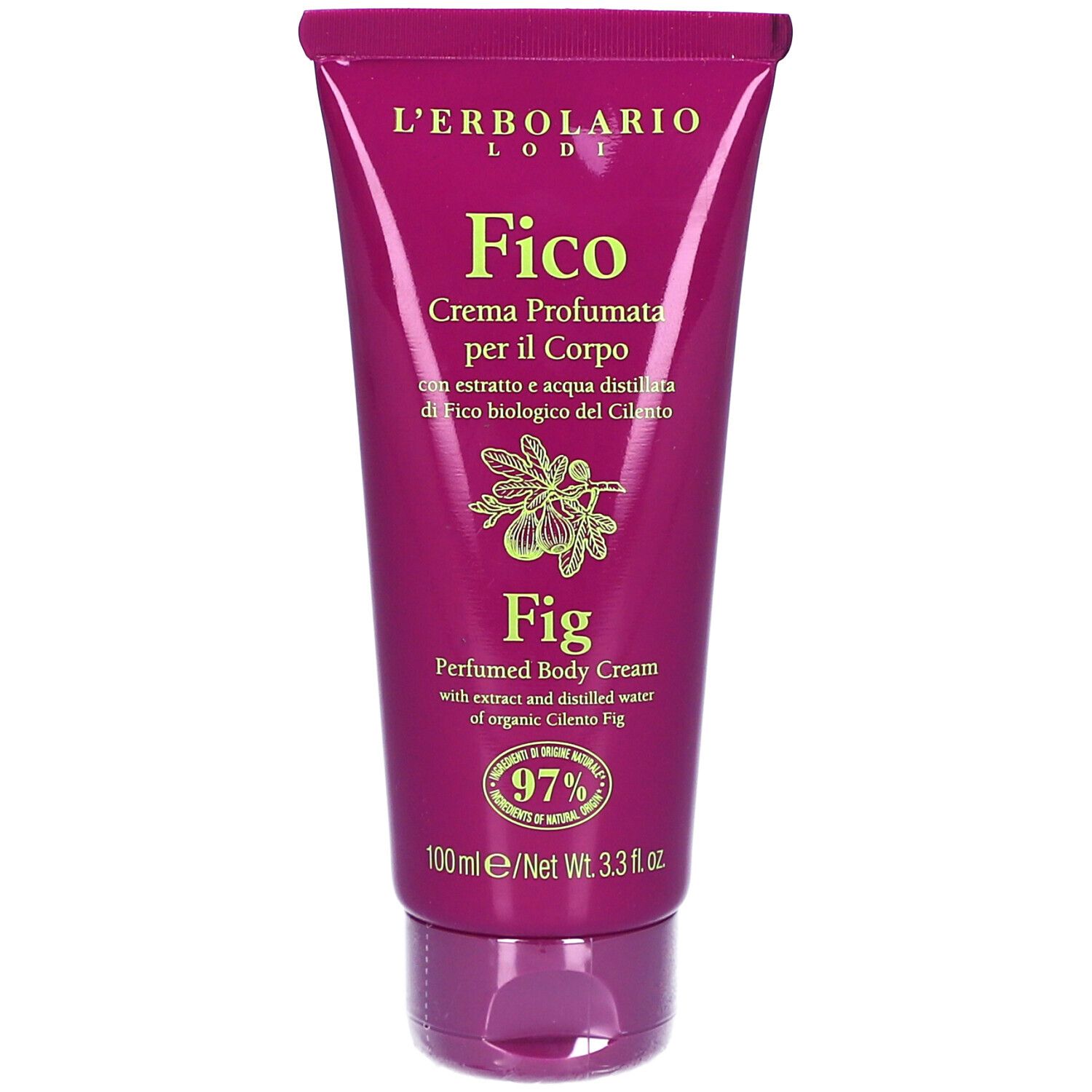 Farbige Tube mit Produktnamen und Logo. Text in italienischer und englischer Sprache. 97% Inhaltsstoffe natürlichen Ursprungs.