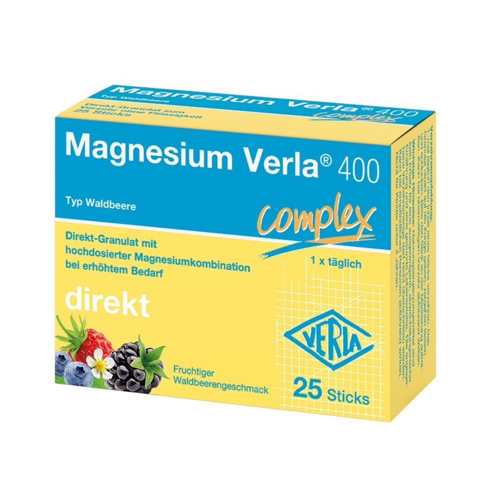 Magnesium Verla® 400 mg Direkt-Sticks mit fruchtigem Waldbeere-Geschmack