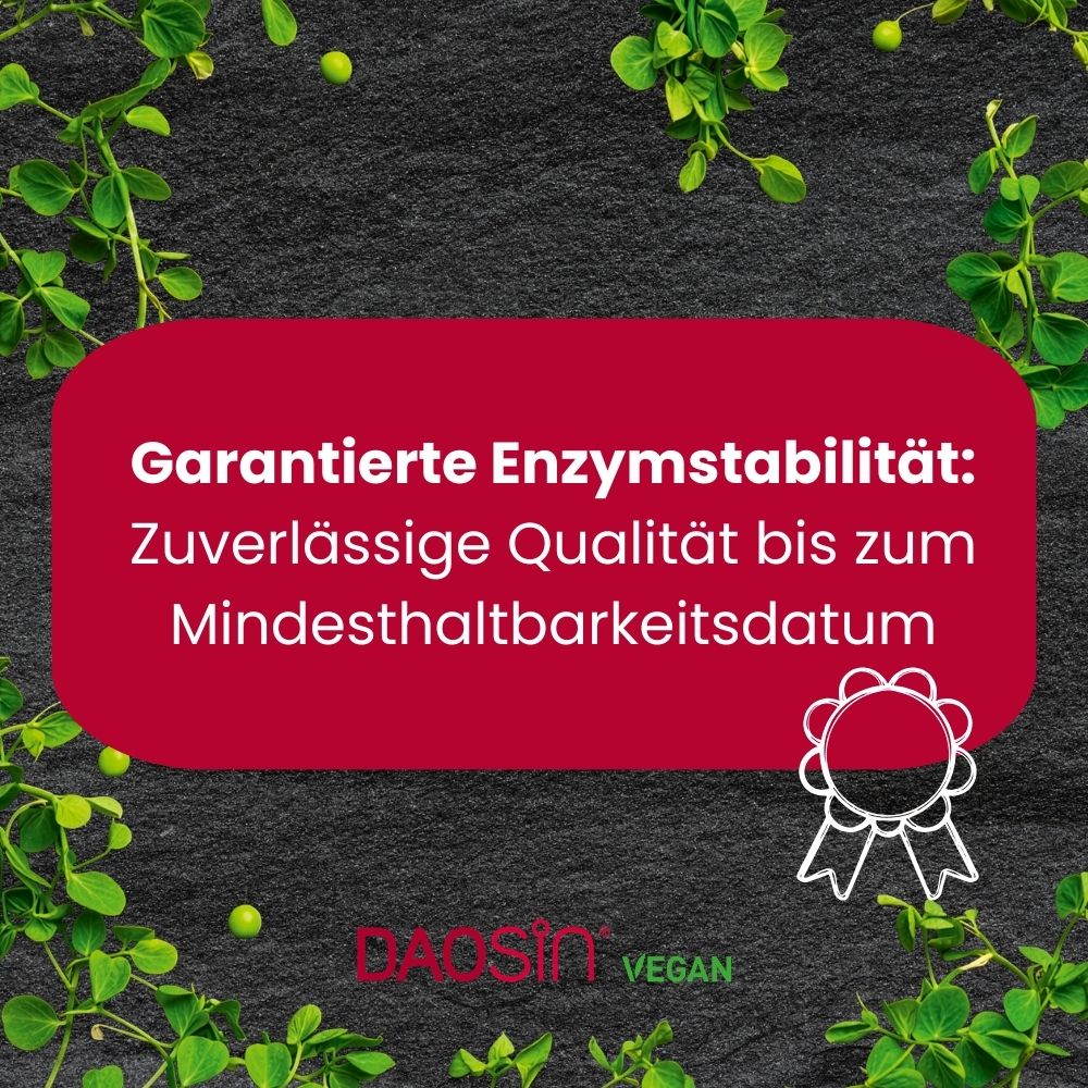 DAOSIN® VEGAN: Garantierte Enzymstabilität bis zum Mindesthaltbarkeitsdatum.
