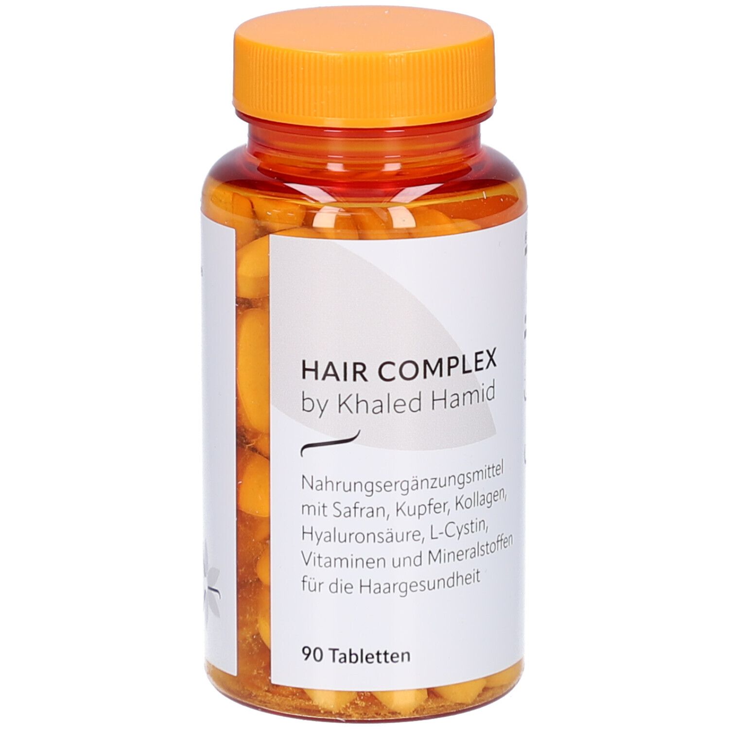 Braune Tabletten in einer transparenten Flasche mit orangefarbenem Deckel. Aufkleber mit Produktinformationen und 'Safralind'.