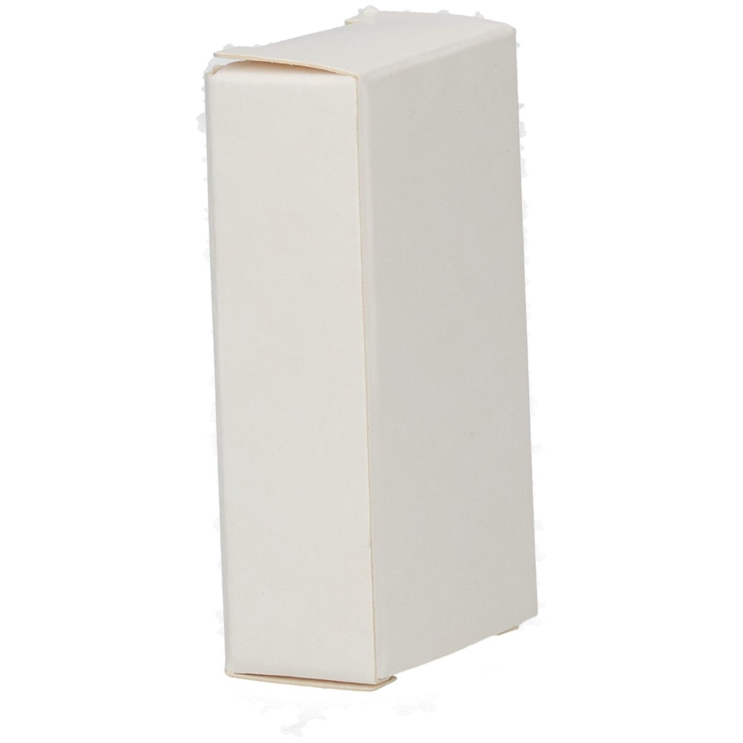 Weiße, geschlossene Faltschachtel. Keine Beschriftung sichtbar. Eckige Form.