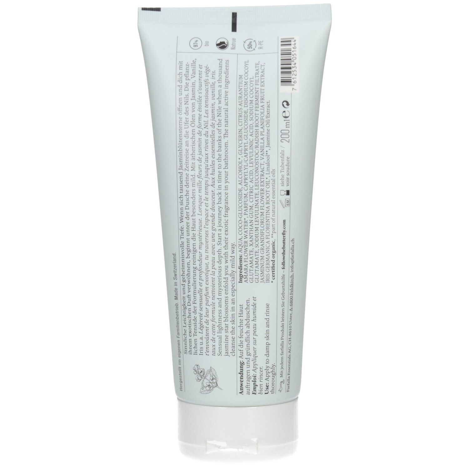 Hellblaue Tube mit weißen Aufdrucken und weißem Verschluss. Enthält 200ml.