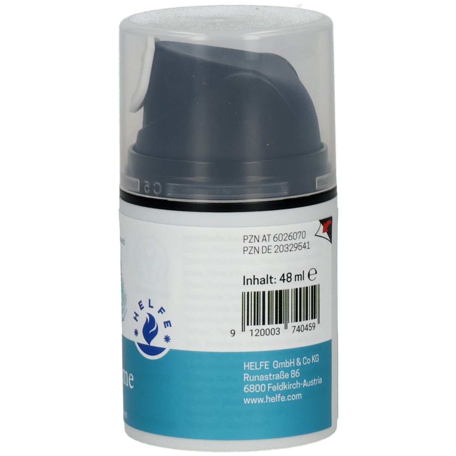 Vorderseite der HELFÉ Fußcreme Pure Flasche mit PZN und Inhaltsangabe 48 ml.