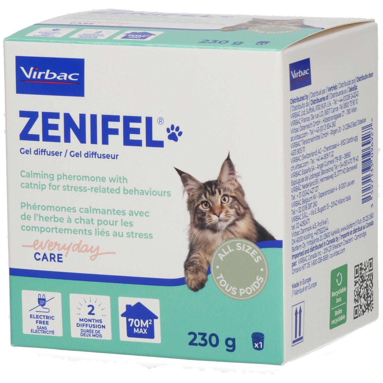 Verpackung des ZENIFEL Gel Diffusers mit Katzenbild und Produktinformationen.