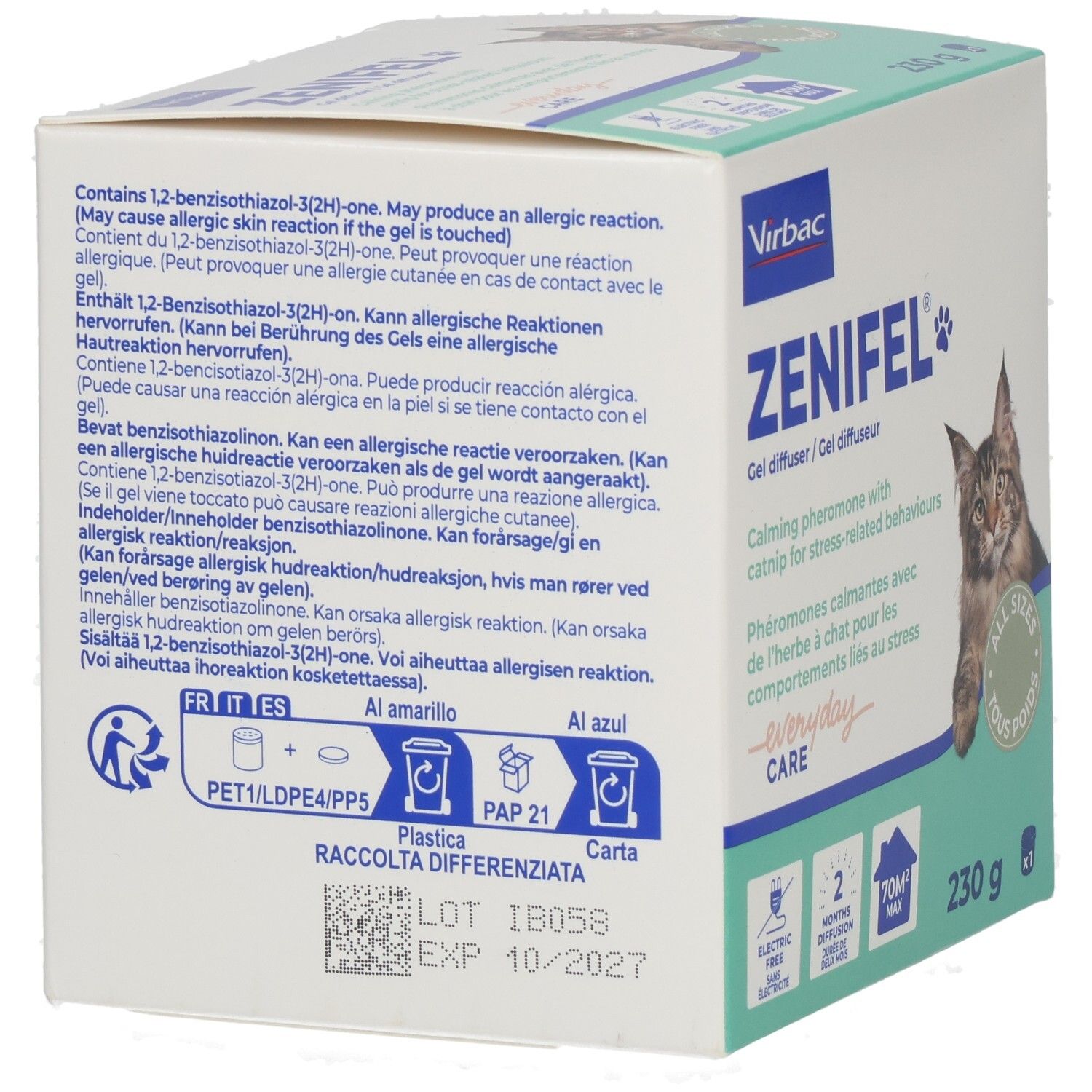 Rückseite der ZENIFEL Gel Diffuser Verpackung mit Warnhinweisen und Recyclinginformationen.