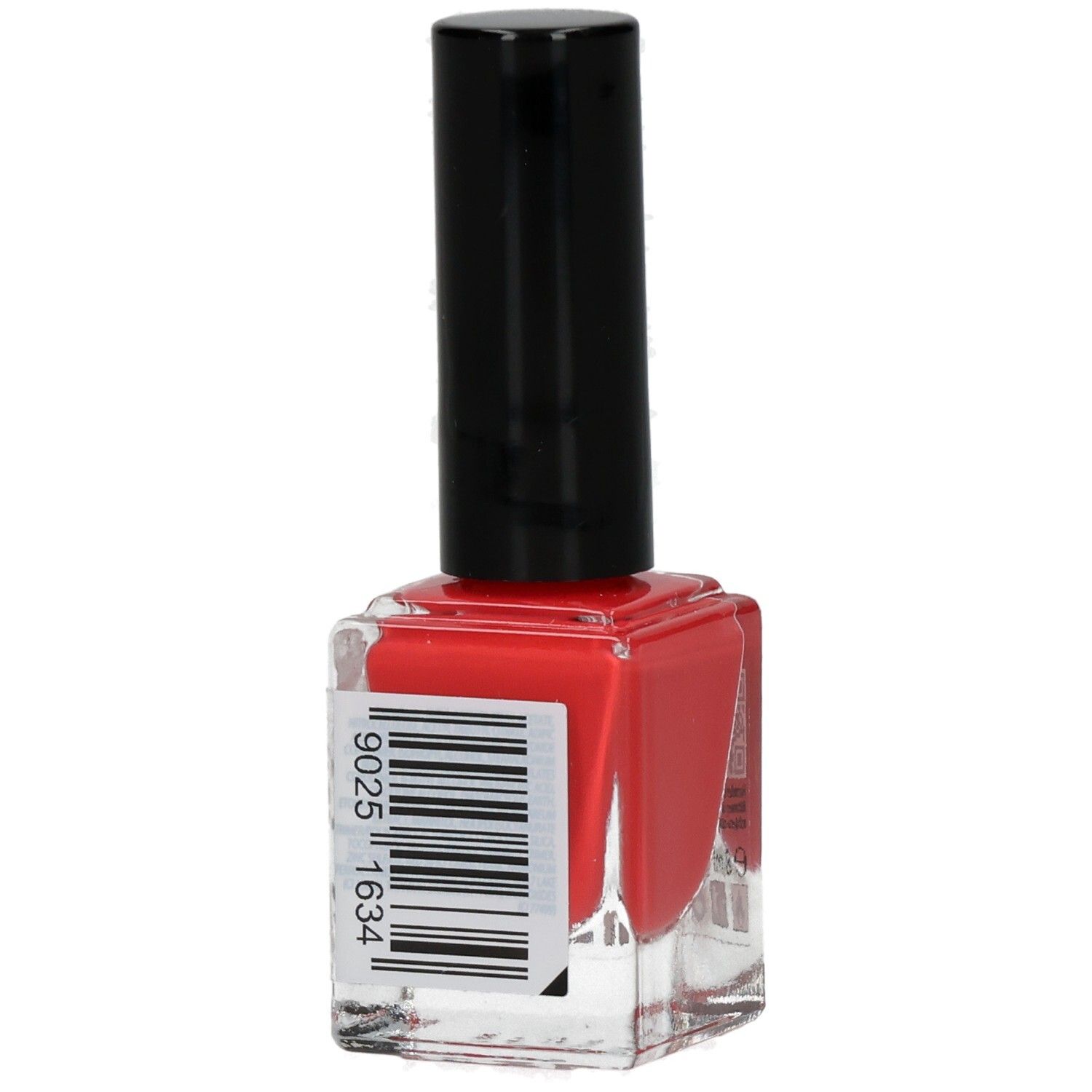 Roter Nagellack in einer Glasflasche mit schwarzem Deckel. Barcode auf der rechten Seite. Aufschrift: Miracle Nails.