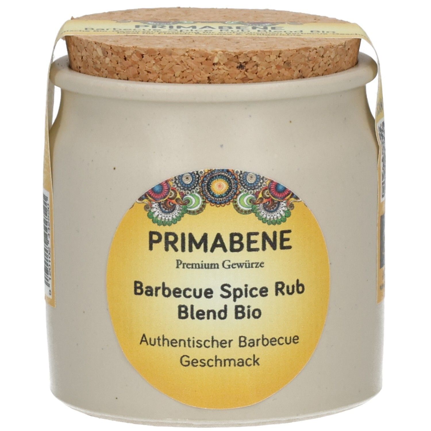 Primabene Barbecue Spice Rub Blend Bio in Keramiktopf mit Korkverschluss. Authentischer Barbecue Geschmack.