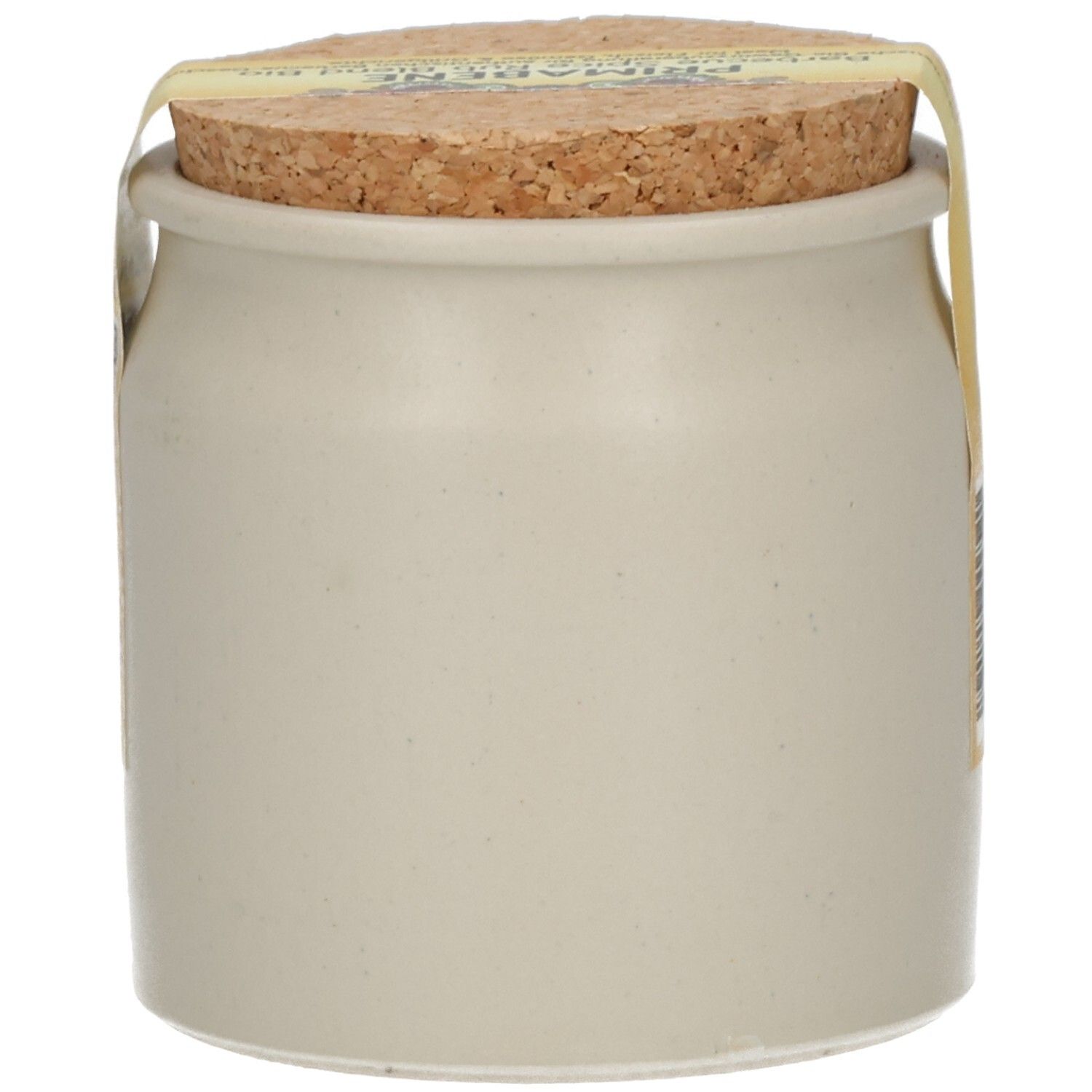 Keramiktopf mit Korkverschluss, seitliche Ansicht. Enthält Primabene Barbecue Spice Rub Blend Bio.