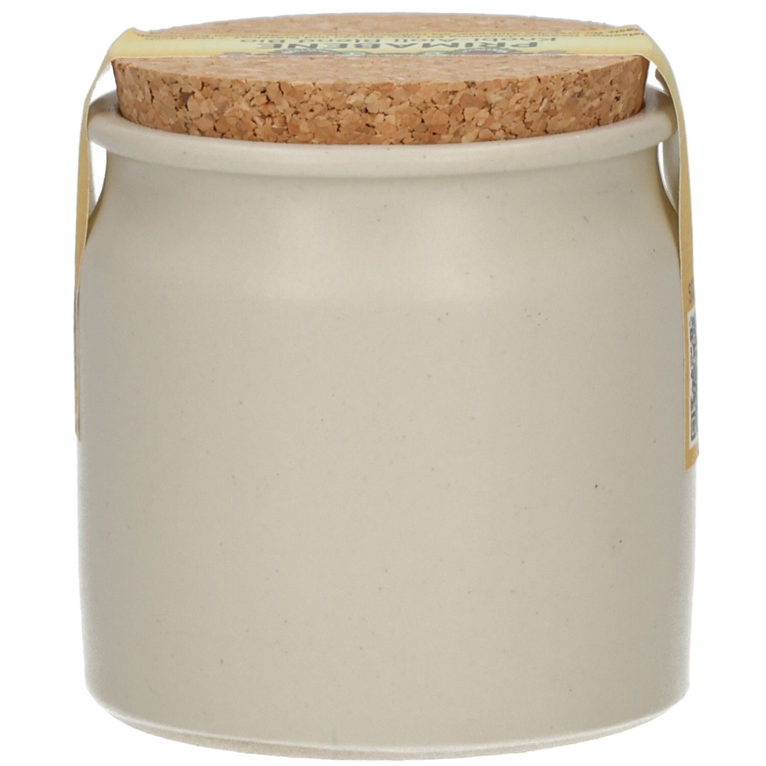 Primabene Knobi-Aioli Blend Bio Gewürzdose mit Korkverschluss. Seitenansicht.
