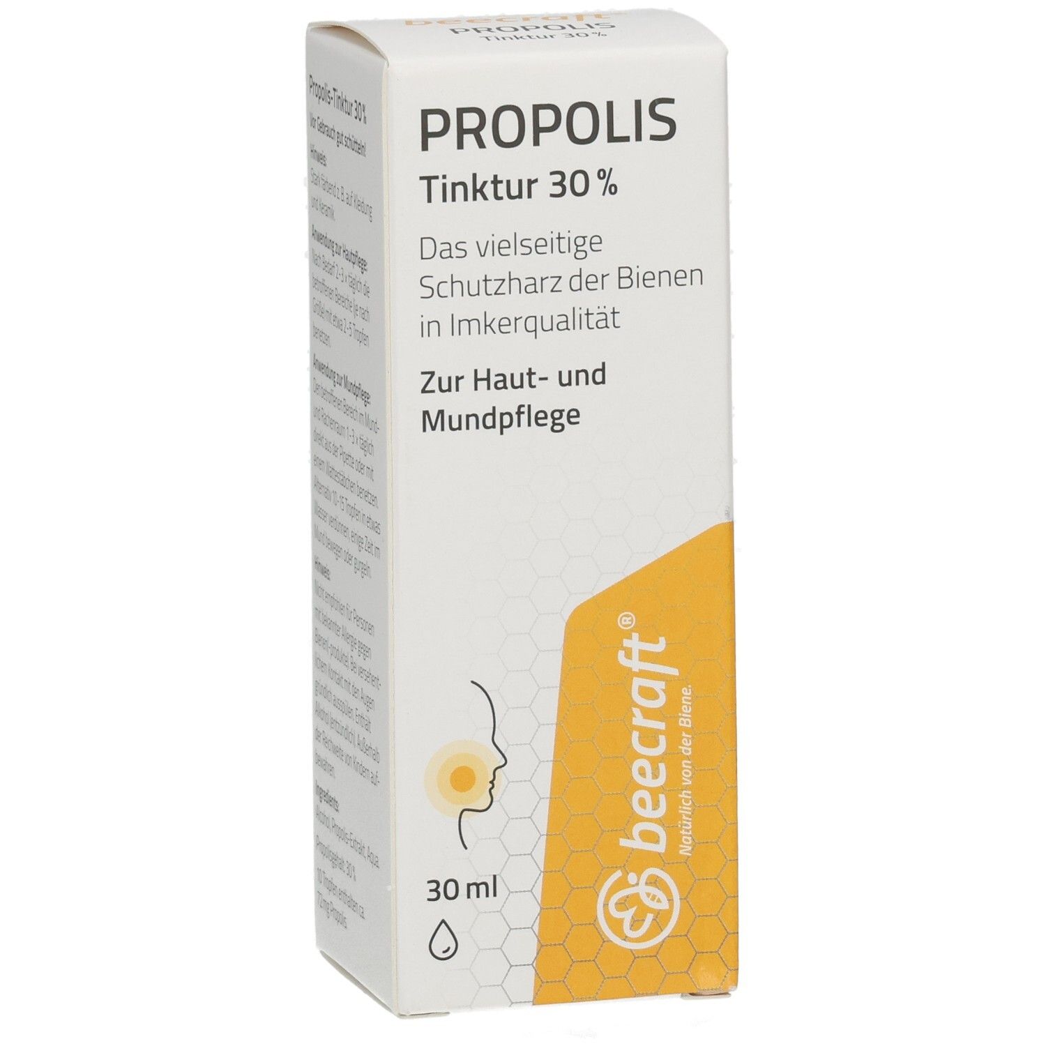 Propolis Tinktur 30% von beecraft, 30 ml. Für Haut- und Mundpflege, mit Bienenmotiv.
