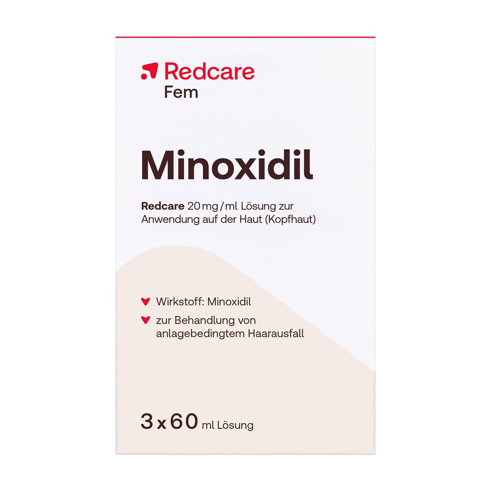 Redcare Minoxidil Fem 20 mg/ml Lösung zur Anwendung auf der Haut (Kopfhaut), 3x60 ml.