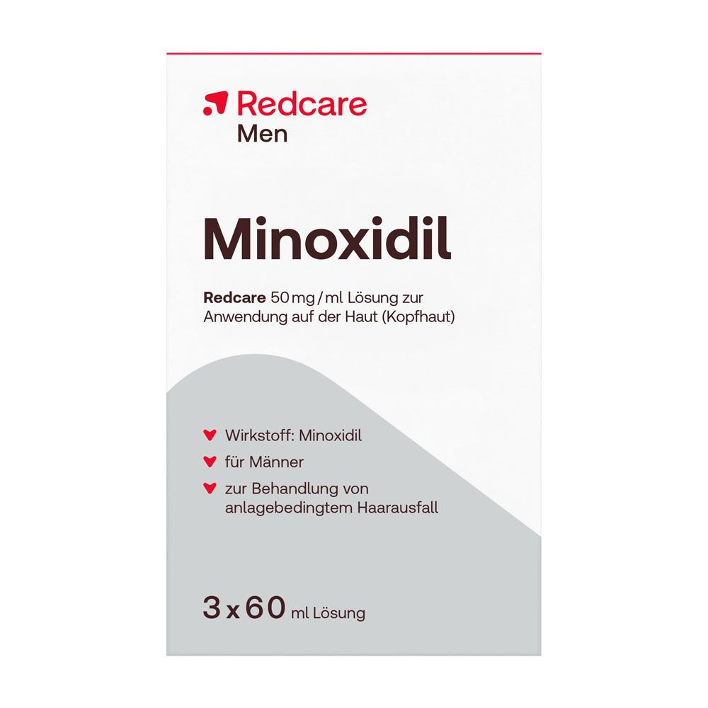 Redcare Minoxidil 50 mg/ml Lösung für Männer, 3x60ml Flaschen.