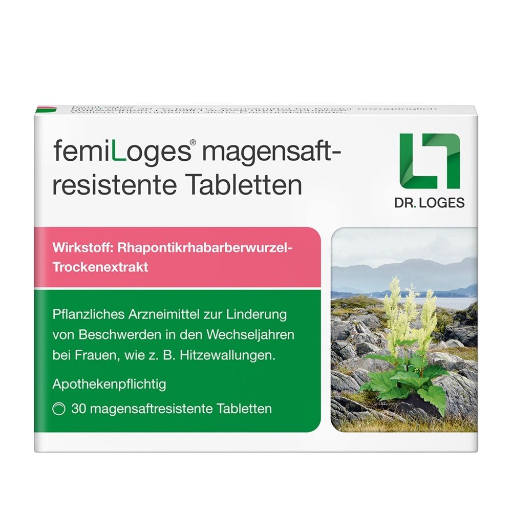 Packung mit 30 magensaftresistenten Tabletten von FEMILOGES MSR.