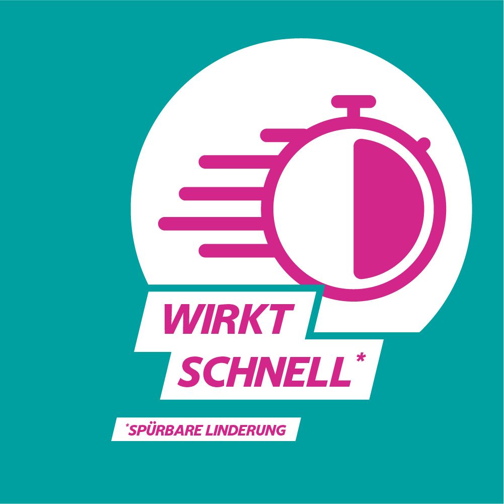 Symbol für schnelle Wirkung von Gaviscon Dual: Eine stilisierte Stoppuhr mit Streifen, die Geschwindigkeit anzeigen.