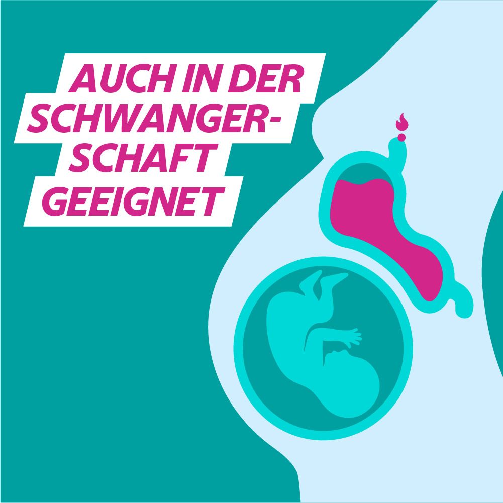 Gaviscon Dual: Auch in der Schwangerschaft geeignet. Darstellung einer schwangeren Frau.