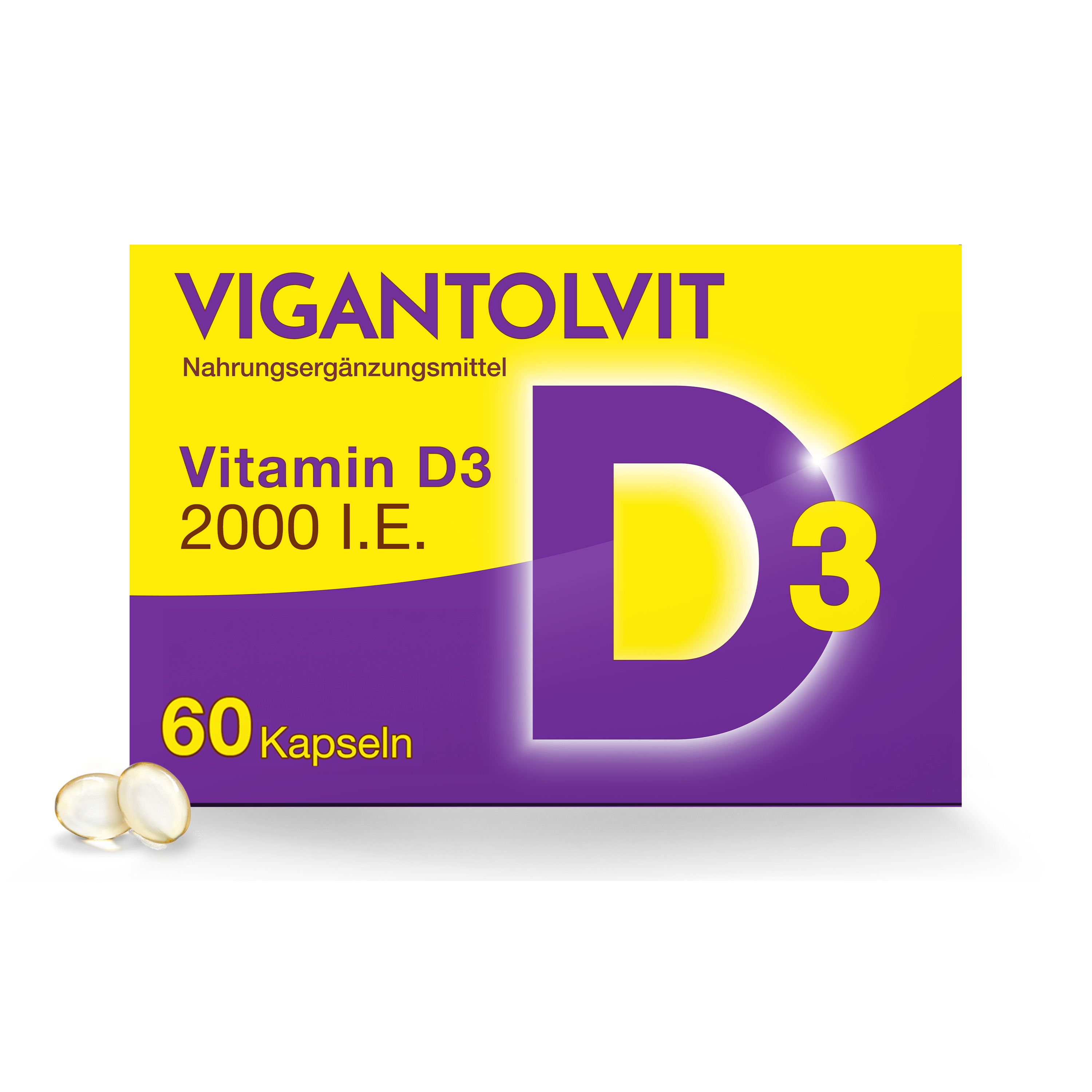 VIGANTOLVIT Vitamin D3 2000 I.E. Packung mit 60 Kapseln.