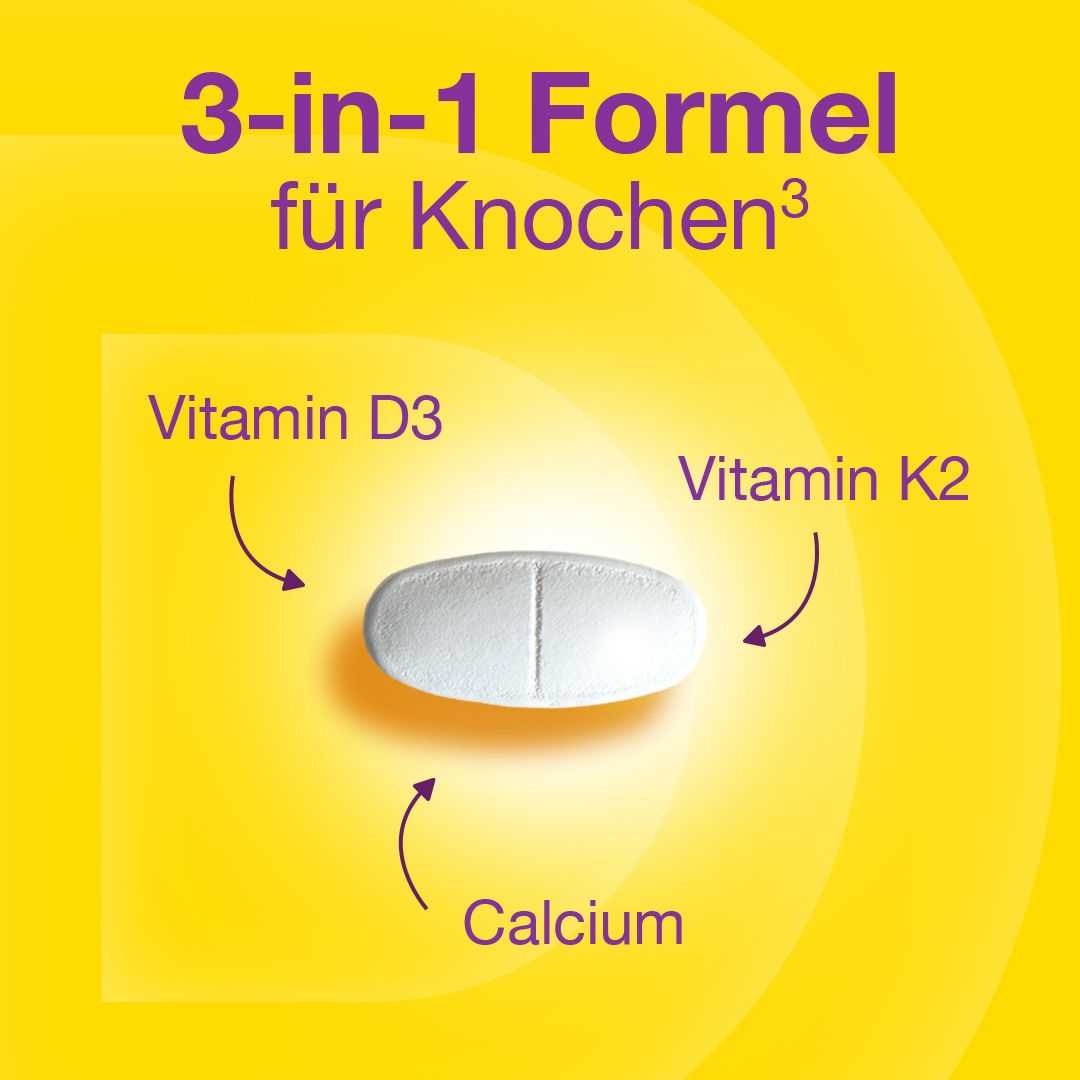 VIGANTOLVIT Aktiv-Osteo: 3-in-1-Formel mit Vitamin D3, K2 und Calcium.