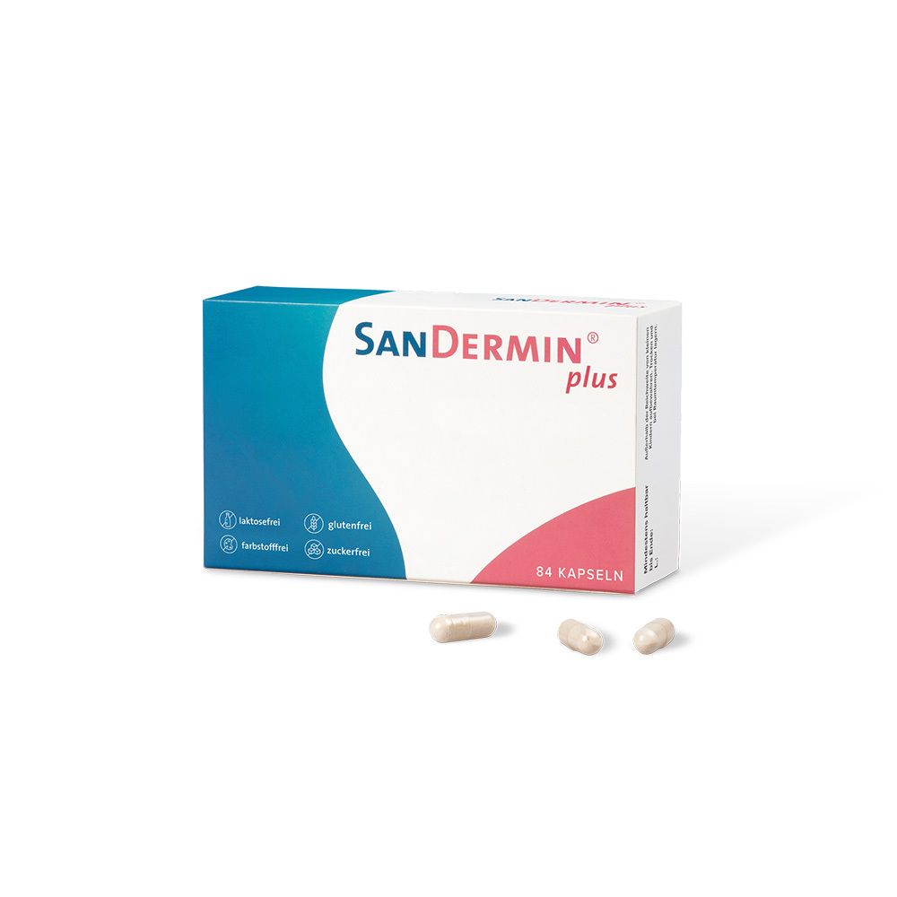 SanDermin®plus Kapselverpackung mit zwei Kapseln.