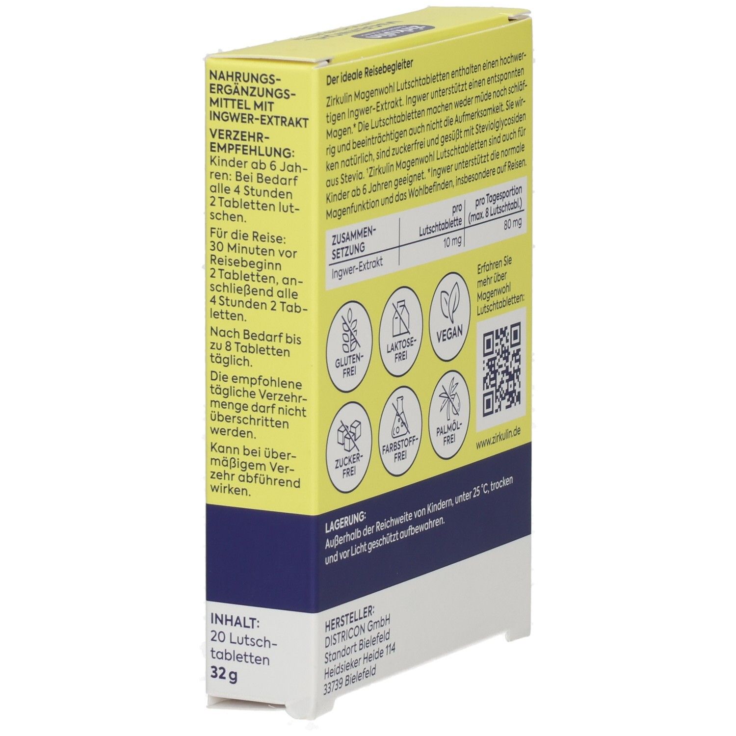 Zirkulin Magenwohl Lutschtabletten Packung, Seitenansicht mit Anwendungshinweisen.
