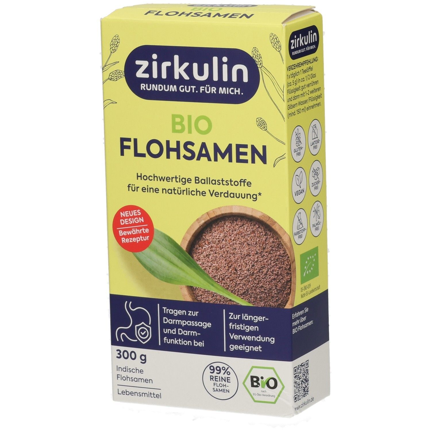 Zirkulin Bio Flohsamen: 300g Packung mit ganzen Samen und einem Blatt. Für natürliche Verdauung.