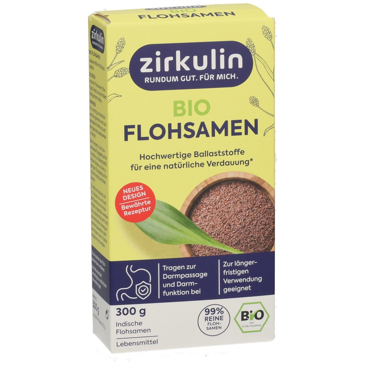 Zirkulin Bio Flohsamen: 300g Packung mit ganzen Samen und einem Blatt. Für natürliche Verdauung.