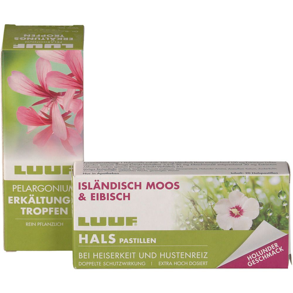 LUUF® Pelargonium Erkältungs-Tropfen + Halspastillen mit Isländisch Moos GRATIS